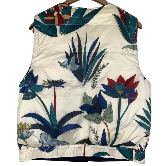 Tory Burch Piper Puffer Vest Floral Navy Reversible Quilted Down Filled Size 12 - Picture 8 of 15